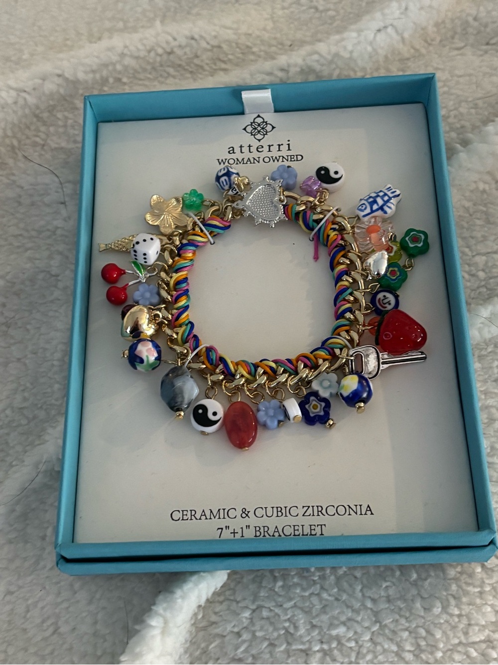 Atterri Multicolor Ceramic Charm Bracelet - Rainbow Beaded Chain